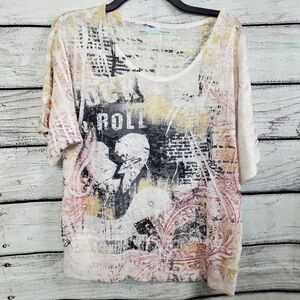 Maurices Large White Yellow Embellished Top